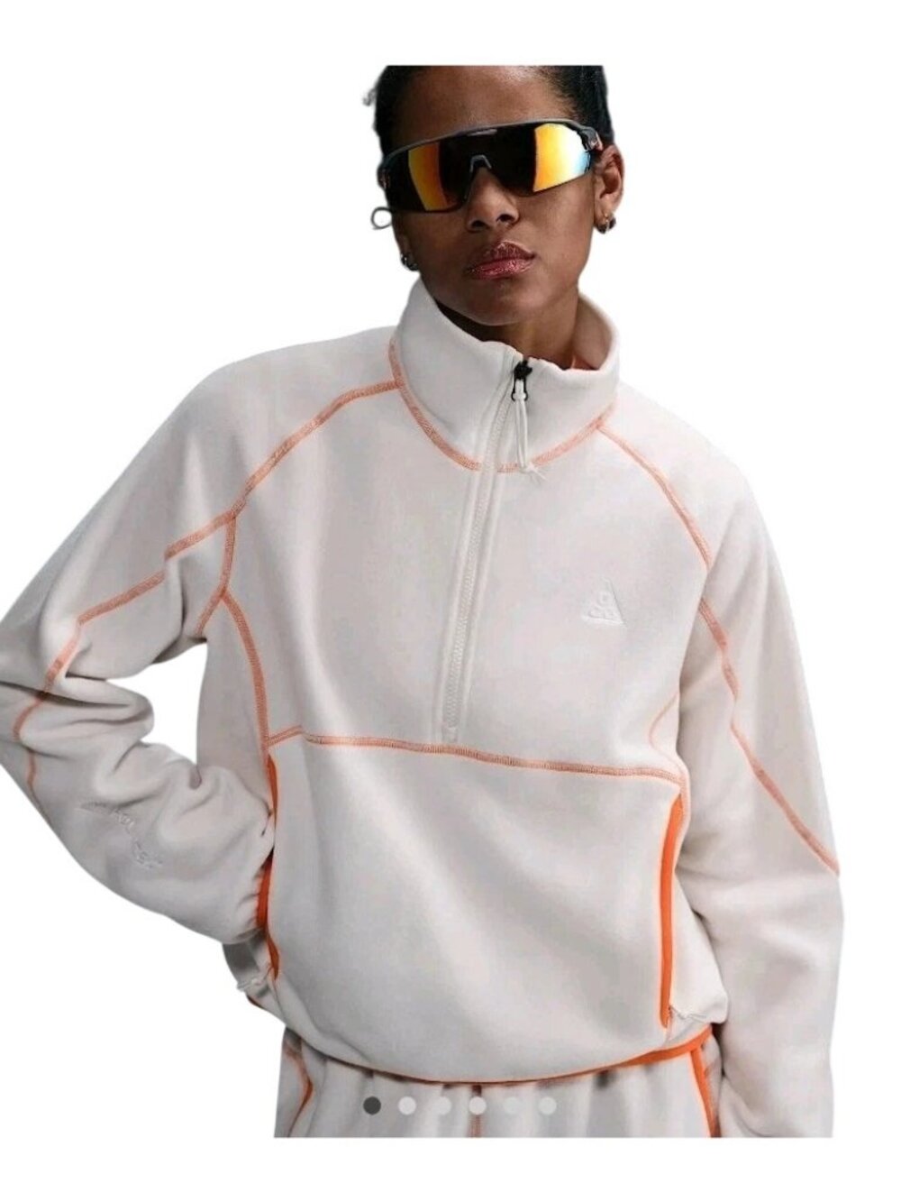 Nike ACG Wolf Tree Polartec Thermal Layer Fleece Pullover Jacket White Orange Si